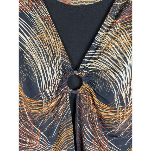 Dressbarn Tunic 3X Boho Ornate Peasant Top Bell Sleeve Brown Flowy Regencycore - Picture 2 of 14